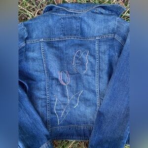 Hand embroidered butterfly and tulip The Limited denim jacket